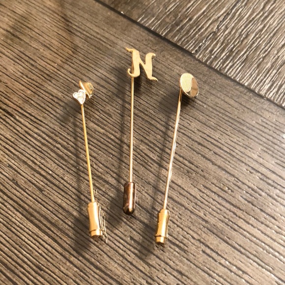 Vintage Stick Pins “N” Initial, Double Heart & Circle - Ying & Yang Symbol? - Picture 2 of 12